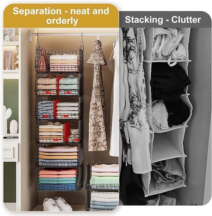 Jautokerdar 6 Tier Extra Large Hanging Storage Organizer,Hanging Closet Shelves with Dividers,Closet Organizer Wire Shelf wit