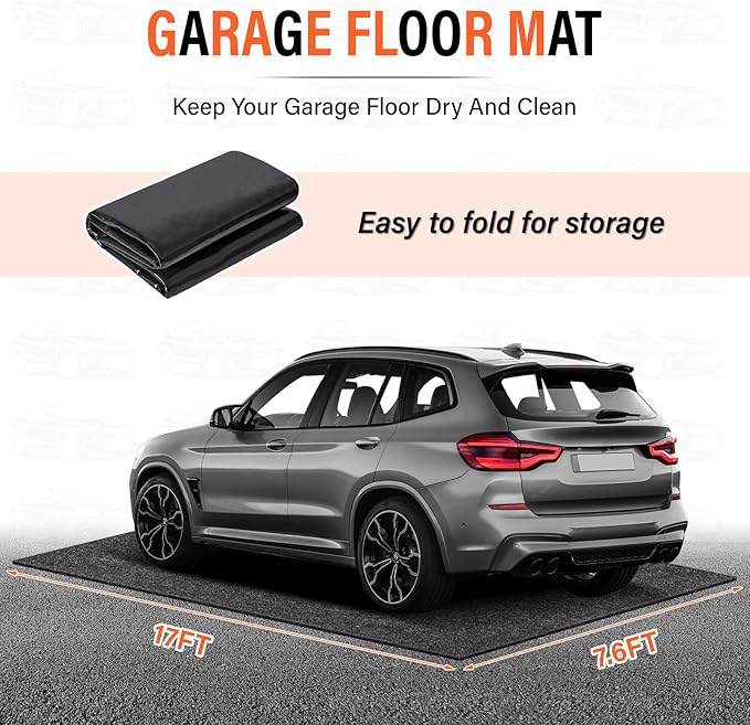 17 x 7.6FT Extra Large Garage Floor Mat, Premium Oil Leaks Absorbent Oil Spill Mat,Waterproof Backing Garage Mat,Reusable, Wa