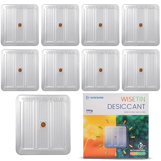 10 Packs 500 Gram Desiccant Canisters, Indicating & Rechargeable Gun Safe Dehumidifier, Portable Desiccant Canister, Silica