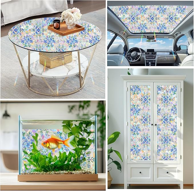 SOMWISE Rainbow Window Privacy Film,Heat Control,UV Blocking,Anti-Glare,Day & Night Privacy Protection & Decoration for Home, Bathroom,Glass Door,Static Cling,Renter-Friendly with Installation Tools