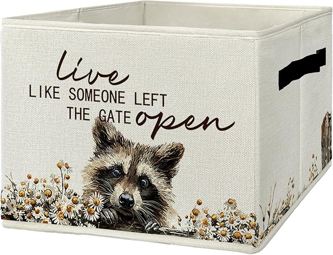 Rustic Raccoon Storage Bins & Boxes with Handles, Farmhouse Raccoon Foldable Basket for Organizing, Live Like Someone Left th