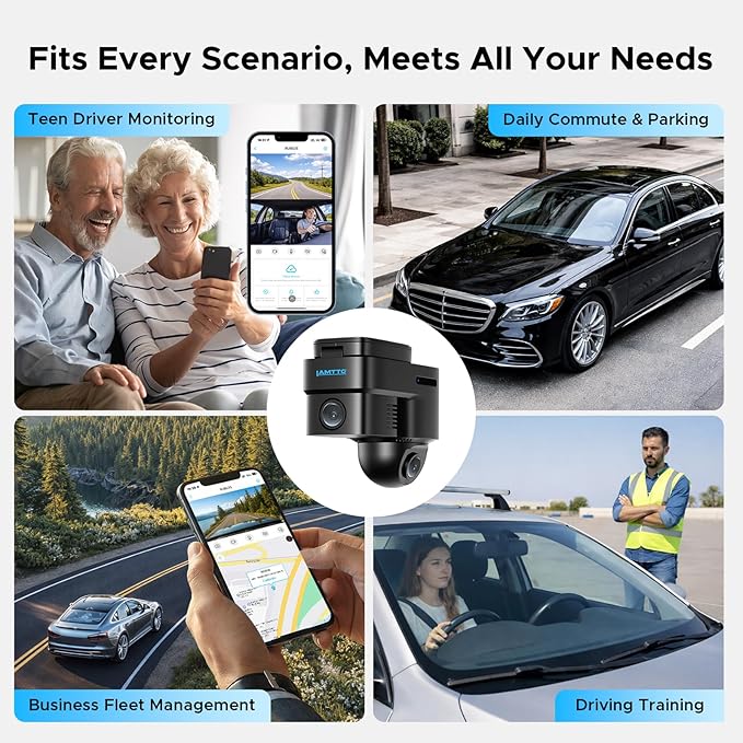LAMTTO 4G LTE Cellular Car Security Camera Anti Theft GPS Tracker for Vehicle Safe, Dual Dash Cam Front Inside, Alarm Real-ti