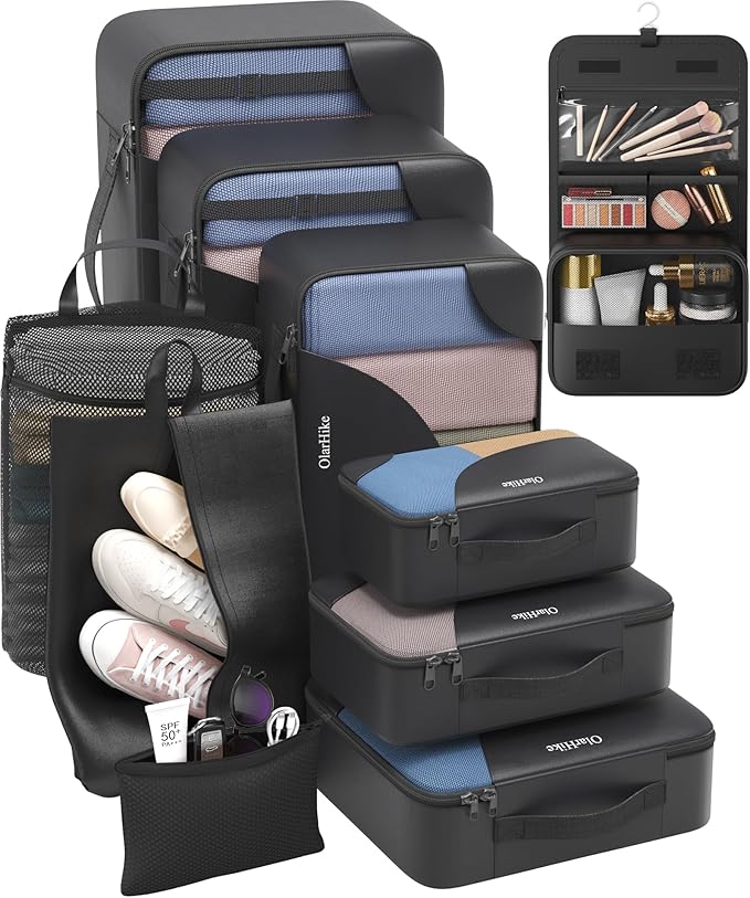 10 Set Packing Cubes for Travel, Gifts for Women Mom,Anti-Tearing Suitcase Organizer for Luggage with Shoe & Hanging Toiletry
