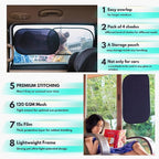 Car Window Shades - Certified 99.79% UVA & 99.95% UVB Sun Protection. Award Winning car Sun Shade for Side Windows. 4 Pack Transparent Shades 25" x 16" - Car Accessories Interior by Kinder Fluff