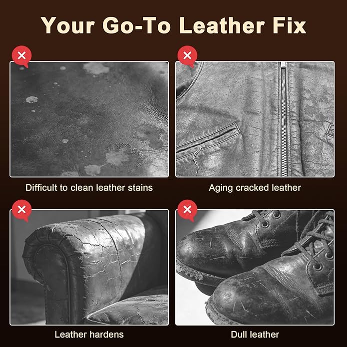 Leather Care Kit - Leather Polish, Cleaning & Conditioning Kit with 100g Saddle Soap & 100g Leather Oil, 2 Horsehair Brushes,