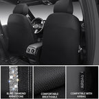 CAR PASS Memory Foam Mesh Bling Diamond Car Seat Cover 2 Front Seat Breathable Soft Sponge Universal Shining Glitter Sparkly Crystal Fit Armrest Automotive Truck SUV Cute Women Girl, Silver Rhinestone