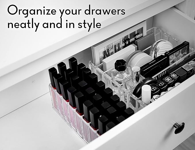 FAJ Eyeshadow Palette Lipgloss Organizers, Acrylic Makeup Holder for Vanity, Drawer Storage, Cosmetics Pallets Countertop Cle