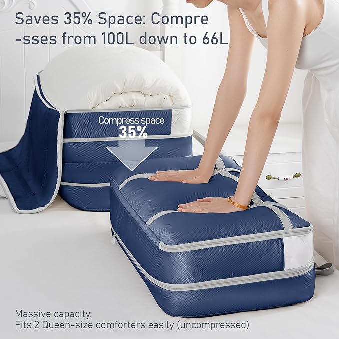 DIMJ Compression Moving Bags - Extra Large Heavy Duty Comforter Storage Bag with Window, Packing Totes with Strong Handles & 