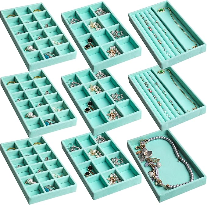 Frebeauty Jewelry Organizer Tray,Stackable Velvet Jewelry Trays,Drawer Inserts Earring Organizer For Women Jewelry Storage Di