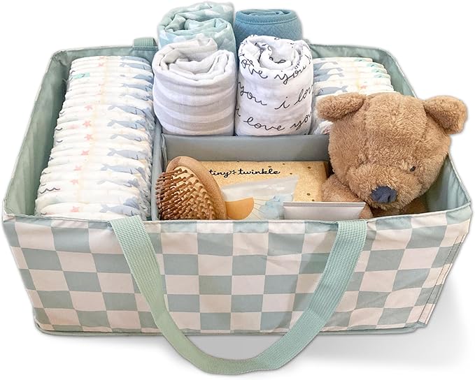Tiny Twinkle Diaper Caddy Organizer | Foldable Baby Storage Basket with Removable Divider | Waterproof & Mess-Proof Fabric, P
