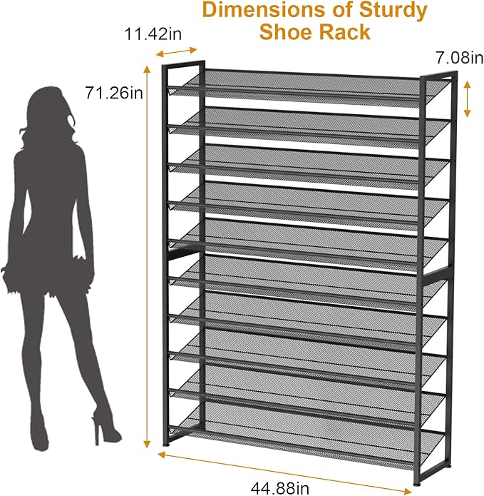 Large Shoe Rack 10 Tier Shoe Organizer, Heavy Duty Metal 5-Tier Stackable Shoe Storage Vertical Shoe Rack for Closet Front Do