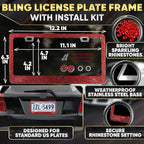 Red Bling Car Accessories Set, 27 Pieces Car Interior Set Including Steering Wheel Cover, Diamond License Plate Frame, Phone Holder, Coasters, Hooks, Great Gift for Women Drivers