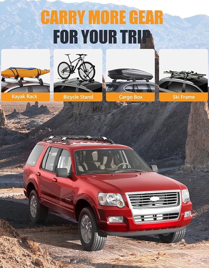 KINGGERI 300LBS Lockable Roof Rack Cross Bars Compatible with Ford Explorer 2011-2015 with Raised Side Rails，Aluminum Roof Rails Crossbars Rooftop Cargo Basket Carrier Bag Luggage Rails