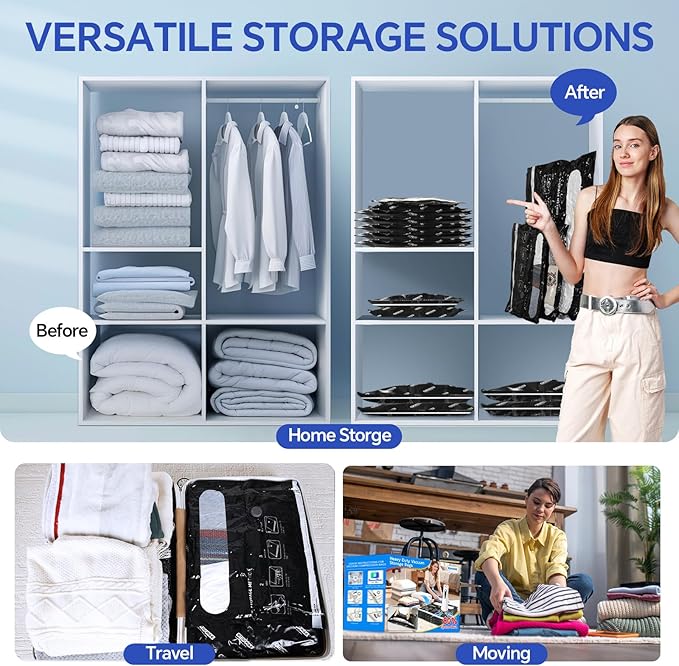 Travel Vacuum Storage Bags with Electric Pump, 15 Pack Vacuum Seal Bags for Clothing, Bedding, Pillow, Comforters, Blankets, 