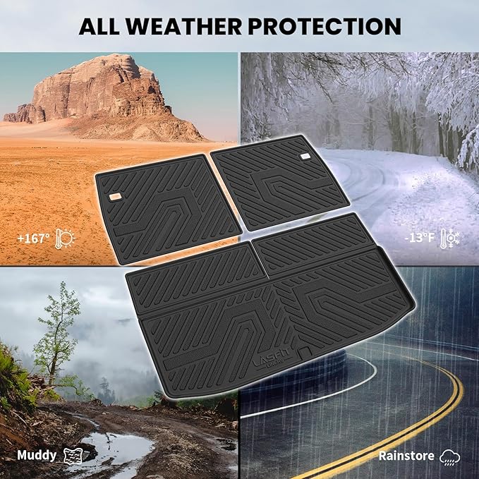 LASFIT Trunk Cargo Mats for Mitsubishi Outlander 2022-2025 (Not Fit PHEV or Sport Models), Custom Fit All-Weather TPE Rubber Backerst Mat & Trunk Mat for Mitsubishi Outlander Accessories, Black