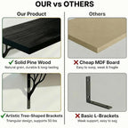 48Inch Solid Pine Wood Floating Shelves Set of 3, Black Wood Wall-Mounted Storage Shelves with Heavy-Duty Metal Brackets | De