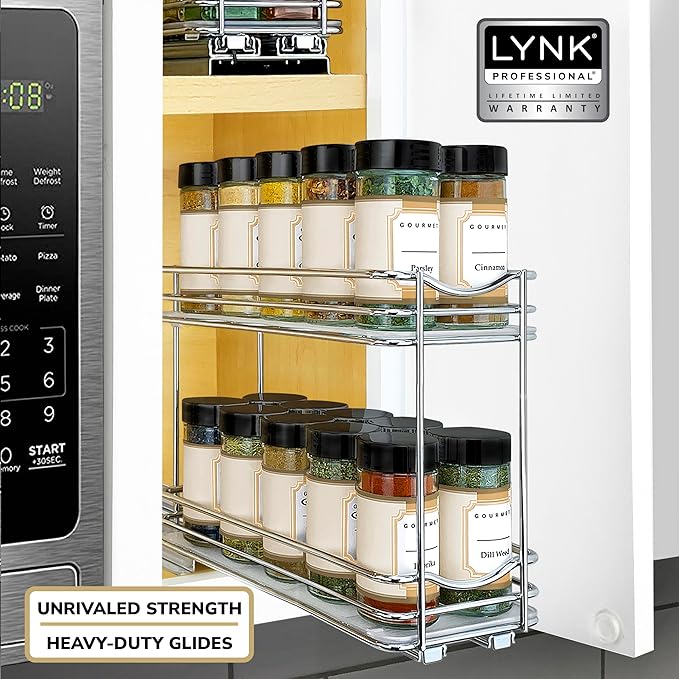 LYNK PROFESSIONAL® Pull Out Spice Organization for Cabinets - 4-3/8 inch Wide – Spice Rack for Inside Cabinets, Slide Out Spi