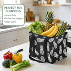 Black Pineapple Reusable Grocery Bags Large Shopping Tote Bag with Reinforced Bottom Board, Water Resistant Foldable Storage 