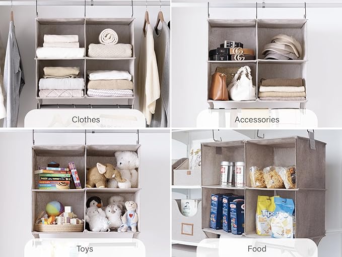 StorageWorks Hanging Closet Organizer with Metal Rod, 4-Section Closet Organizers and Storage, Collapsible Hanging Shelves fo