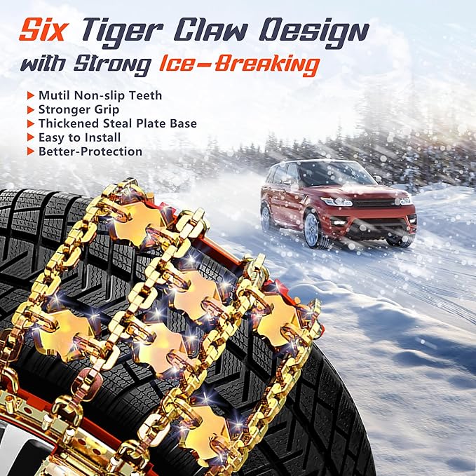 Tire Chains, Snow Chains, Anti-slip for Trucks Car SUV RV, Emergency Tire Chains, Tire Width 225-285 mm, Set of 6