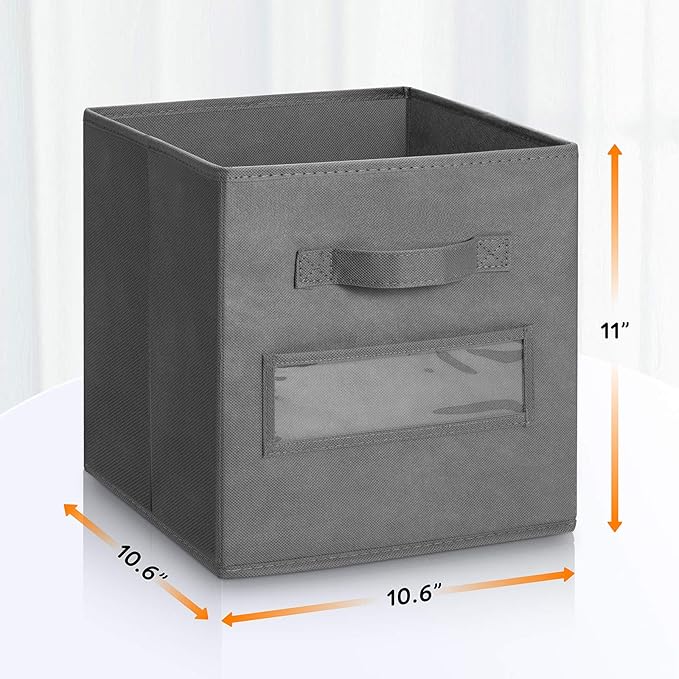 artsdi 11 Inch Storage Cube,Storage bin (Set of 10) Foldable Fabric Cube Storage Bins with 10 Labels Window Cards & a Pen,Bas