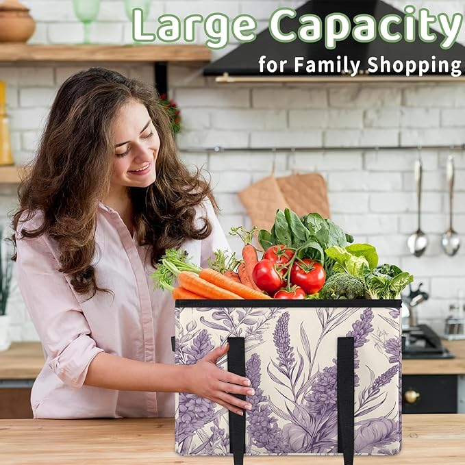 Reusable Grocery Bags Heavy Duty Shopping Bags Foldable Large Tote Bags with Long Handles & Hard Bottom
