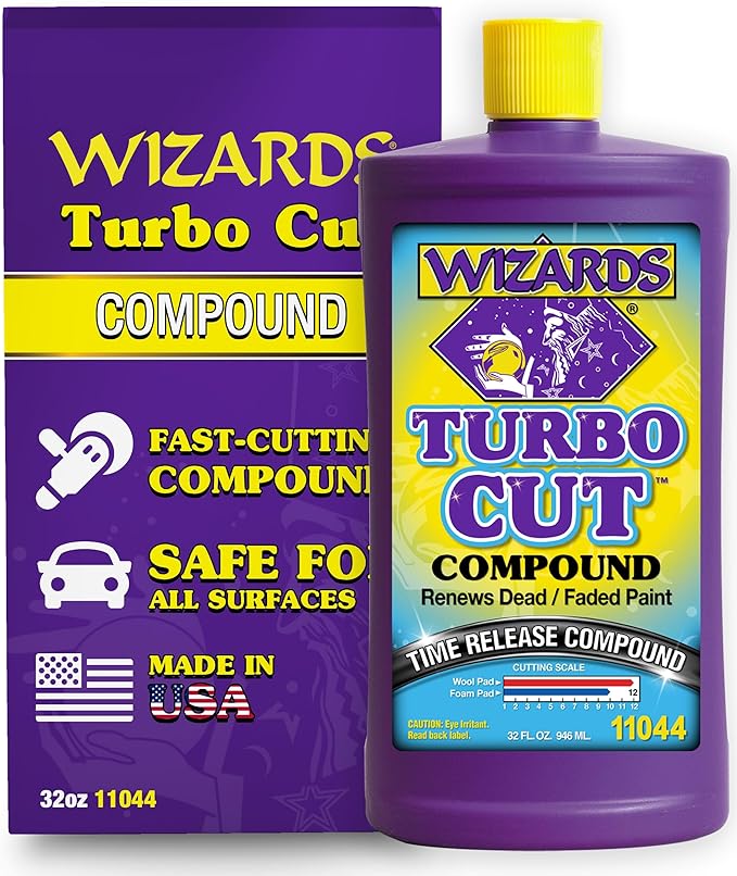 Wizards Turbo Cut Buffing Compound for Car Scratch Repair - 32 fl oz - Removes 1200-1500 Scratches - Rubbing Compound for Cars & Boats - Paint Restorer for Vehicles