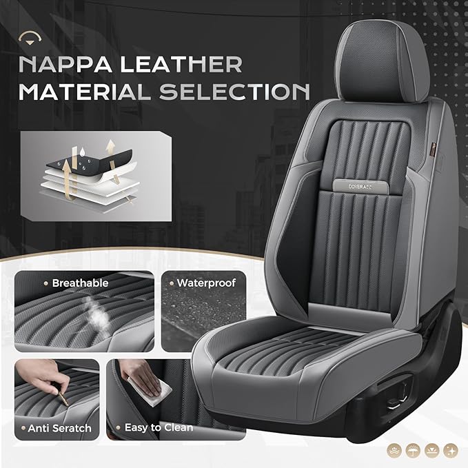 Coverado Car Seat Covers Front Seats, Seat Covers for Cars, Car Seat Protector, 2-Pack Car Seat Cushion Nappa Leather, Waterp