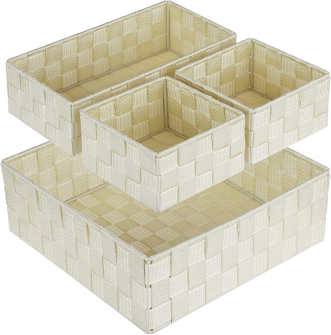 Posprica Woven Storage Baskets for Organizing, Small Black Baskets Cube Bin Container Tote Organizer Divider for Drawer, Clos