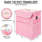 Car Trash Can Bin with Lid - Collapsible Car Garbage Can with Storage Pockets-Pink Mini Leakproof Vehicle Trash Bag-Small Automotive Organizers and Storage for Back/Front Seat SUV Truck Accessories