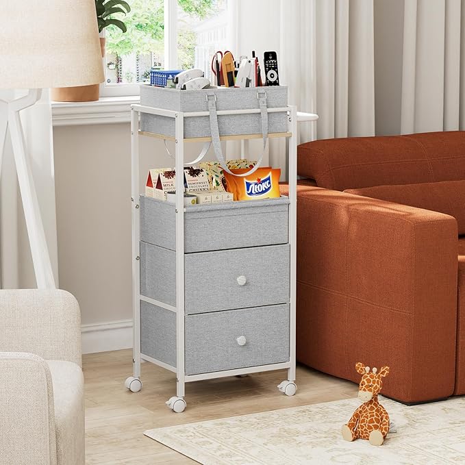 Modanais Baby Diaper Caddy Organizer Cart with Drawers - 3In1 Rolling Storage Cart with Wheels, Removable Diaper Caddy, Detac