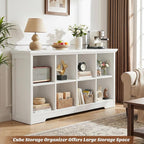 Aheaplus Wooden 8-Cube Storage Organizer with Charging Ports, Modern Cube Bookcase with Base, 3-Tier Floor Standing Open Cubb