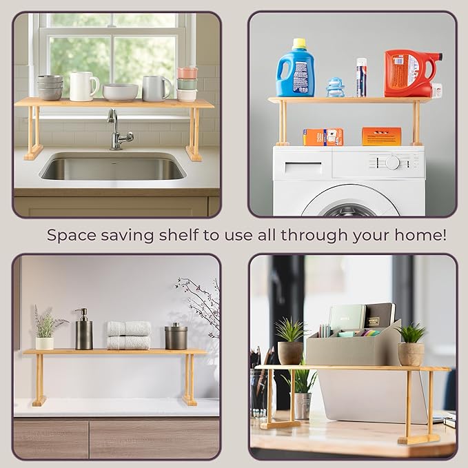 Bamboo Sink Shelf - Countertop Organizer Kitchen, Bathroom, Bedroom, Office - Space-Saving Storage for Soap, Sponges, and Cle