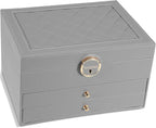 GUOER Jewelry Box for Women Girl Wife 3 Layers Large PU Leather Jewelry Organizer Storage Case with Two drawers Display for E