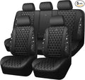CAR PASS Bling Diamond Black Leather Car Seat Covers Full Sets Interior Sets, Waterproof Shining Glitter Sparkly Crystal Univ