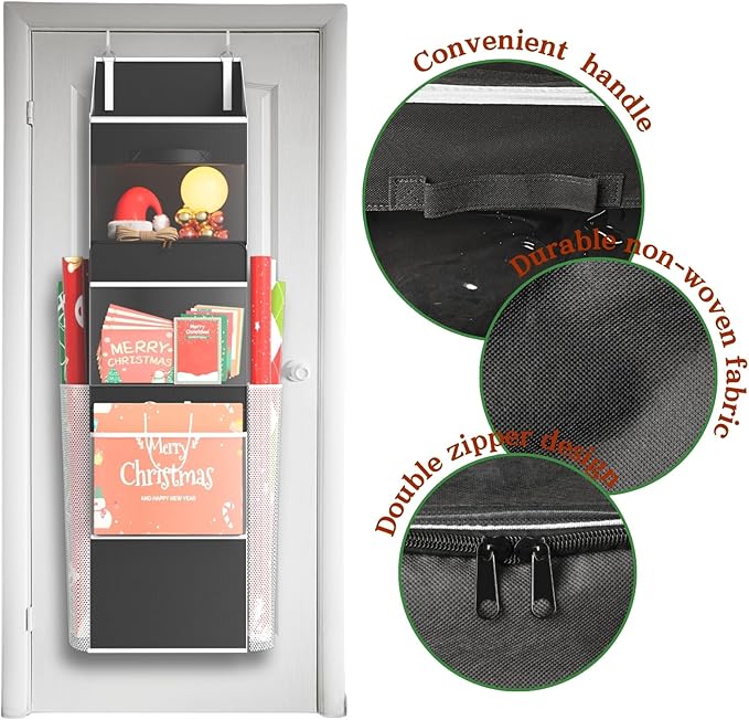 Ofiray-home 2-in-1 Wrapping Paper Organizer Storage, Over Door or Under Bed Organizer with Removable Drawer & 4 Clear Pockets