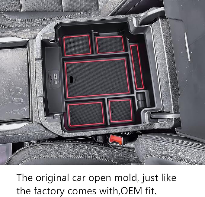 EDBETOS Center Console Organizer Tray for 2021-2026 Chevy Tahoe/Suburban and 21-2024 GMC Yukon Accessories, Fit Standard Console with Charging Socket Only, NOT for Power Sliding Console, Red