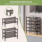 ROMGUAR CRAFT 3 Tier (Thick) Bamboo Shoe Rack for Closet Free Standing Wood Shoe Shelf for Entryway Small Space Stackable 27"