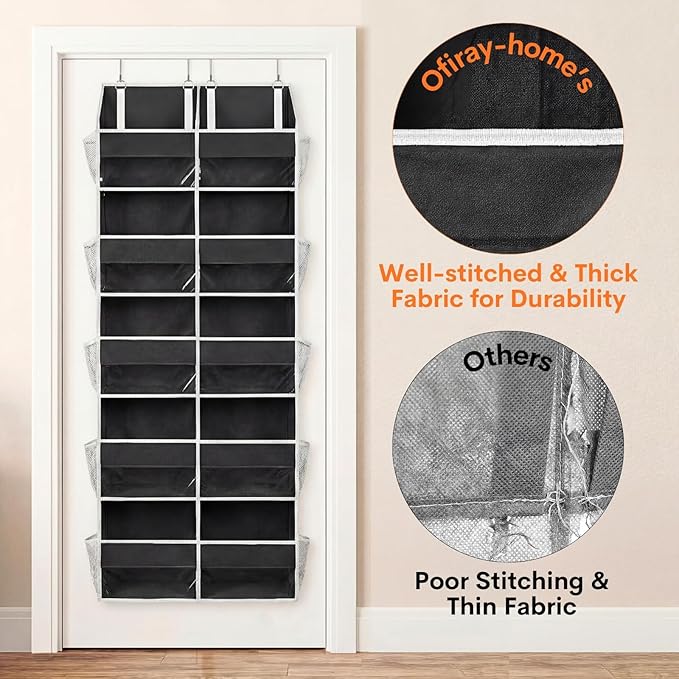 Over the Door Organizer 5 Tiers, Extra Large Behind Door Storage of 10 Compartments, 80 lbs Weight Capacity Hanging Storage O