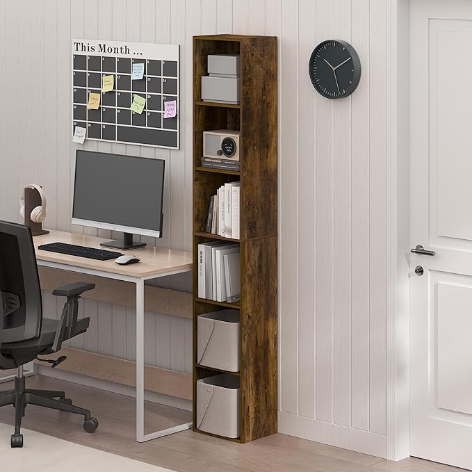 Furinno PASIR Book Shelf, 6-Tier Bookcase, Tall Standing Bookshelf, Open Storage Shelf, 9.4 x 12 x 71 Inches, for Home Office
