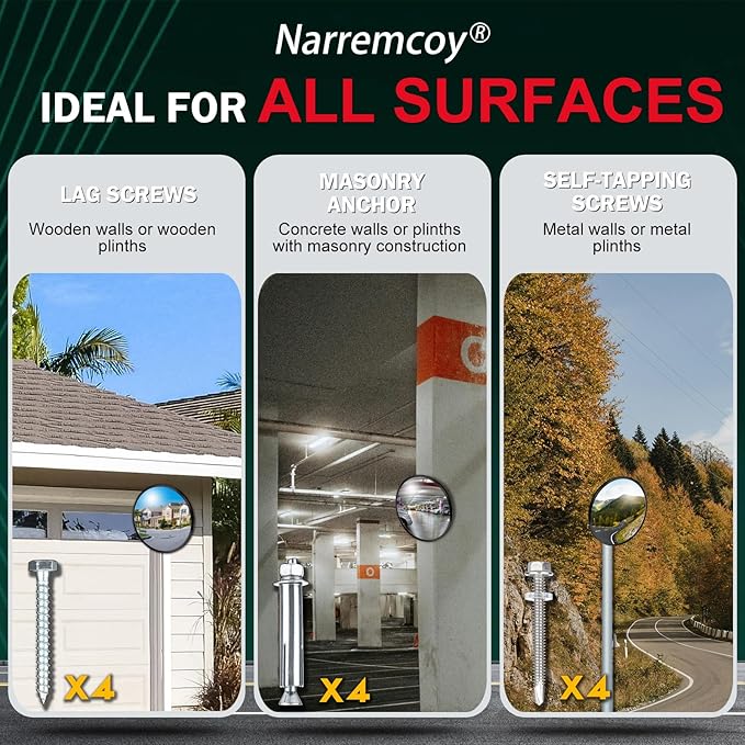 2 Pcs 12” Acrylic Convex Mirror - Adjustable Wide Angle View Security Traffic Mirror Indoor Outdoor, Wall Mounting Corner Blind Spot for Garage Warehouse, School, Store Safety and Office