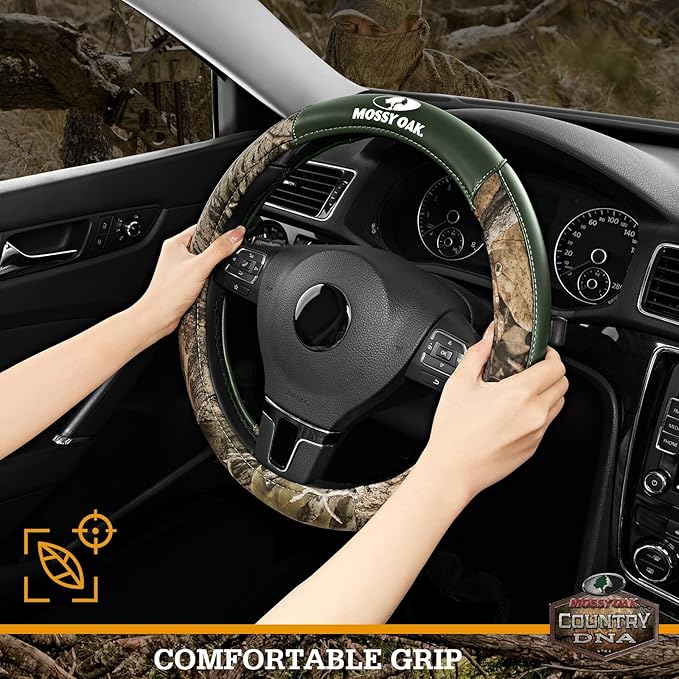 Mossy Oak Camo Steering Wheel Cover, Durable Grip Car Steering Cover, Universal Fit 14.5"–15.5" - Made with Premium Green PVC