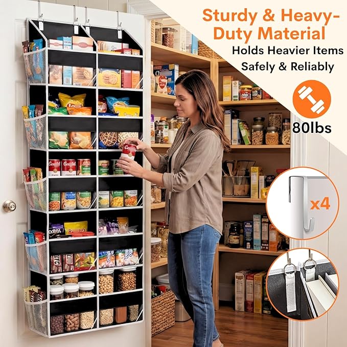 Over the Door Organizer 5 Tiers, Extra Large Behind Door Storage of 10 Compartments, 80 lbs Weight Capacity Hanging Storage O
