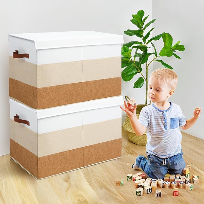 Mayniu Large Toy Box Chest with Divider, Sturdy Toy Storage Bin Organizer Baskets with Lid for Kids, Boys, Girls, Nursery, Li