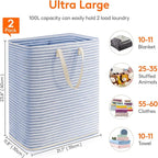 Lifewit 2 Pack Laundry Basket 100L Each, Collapsible Clothes Hamper with Reinforced Handles, Freestanding Waterproof Design f