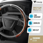 18-Inch Genuine Leather Steering Wheel Cover for Semi Trucks – Wood Grain Imitation Finish, Heavy-Duty Non-Slip Grip, Durable and Comfortable Interior Upgrade