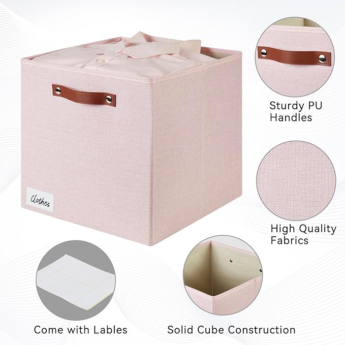 Bagnizer Collapsible Fabric Storage Cube Bins with 2 Reinforced PU Handles, Foldable Storage Organizer Baskets for Closet, Sh