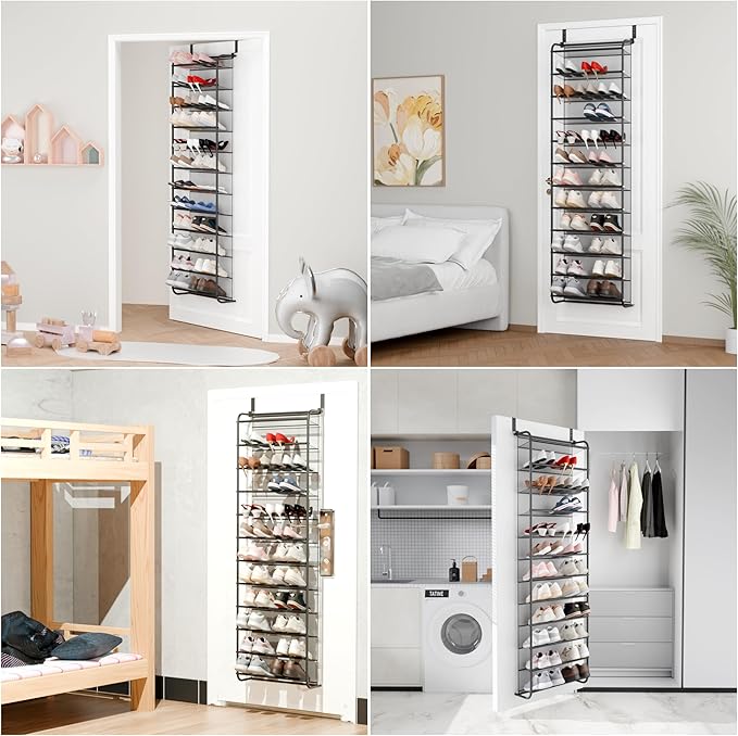 Whitmor 36 Pair Over The Door Shoe Organizer, 12 Tier Hanging Shoe Organizer, Heavy Duty Metal & Mesh Shoe Holder, Hanging Sh