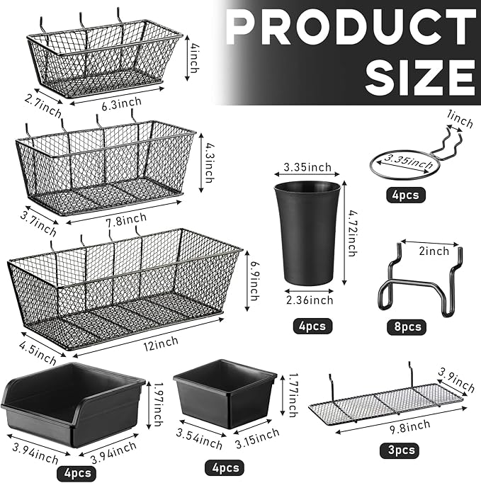 Sieral 30 Pcs Pegboard Organizer Accessories Kit Includes Peg Board Shelving Storage Basket Organizer Bins Hooks Loops Cup wi