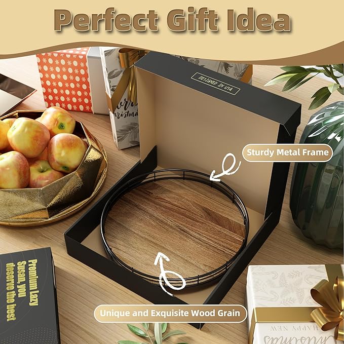 Acacia Wood 10" Lazy Susan Turntable Organizer for Table Top, Farmhouse Round Wooden Lazy Susan for Cabinet Kitchen Centerpie